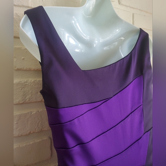 Karen Millen Satin Cocktail Dress Asymmetrical Ruffle Stretch Rich Purple - Picture 15 of 16